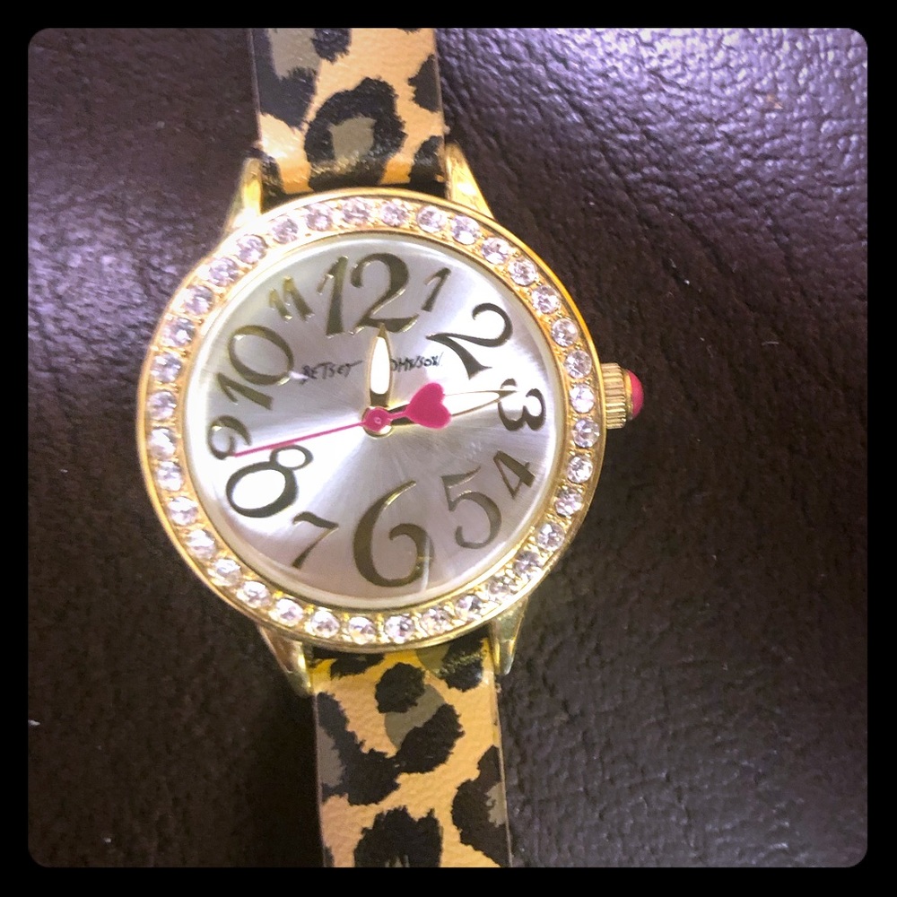 Betsy Johnson animal print rhinestone watch